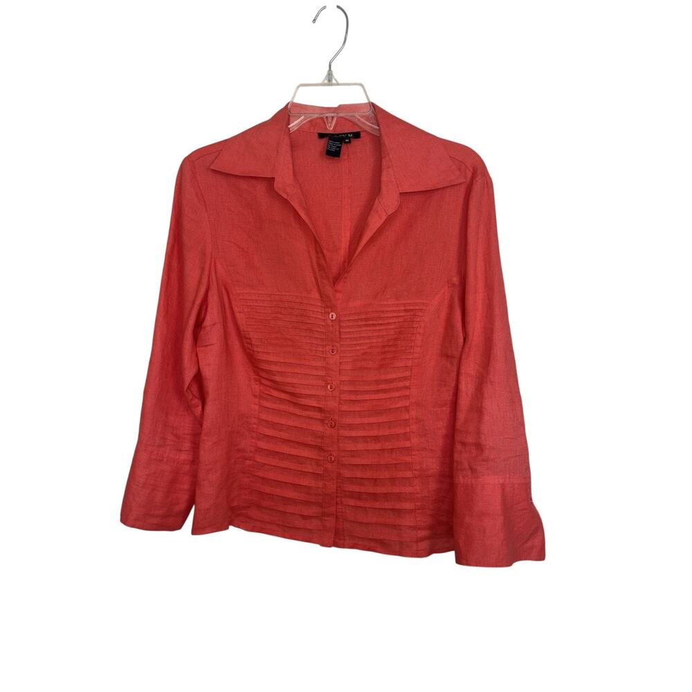 Tracy M 100% Linen Coral Boxy Top Medium Lagenlook Minimal Coastal